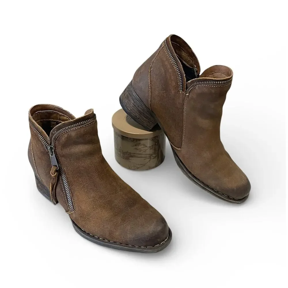 Born Montoro Il Distressed Brown Suede Leather Ankle Boot Zip Accent Sz 10 (42)